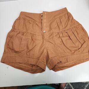 Women's Rust Colored 6 Button Paper Bag Tiered Elastic Linen Shorts Size M